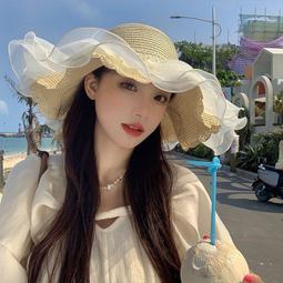 草帽仙范兒~夏天時尚款加大檐草編帽子海邊出游沙灘帽遮陽帽防曬草帽 新品 歷史價格詳細信息