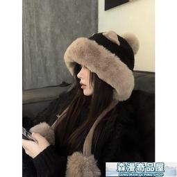 冬季韓版百搭可愛耳朵毛絨帽女款刷毛護耳雷鋒帽子女保暖包頭帽潮 歷史價格詳細信息