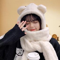 小熊帽子圍巾手套一體秋冬季可愛草莓保暖女三件套圍脖厚冬天騎車#促銷 #現貨 #可開發票 歷史價格詳細信息