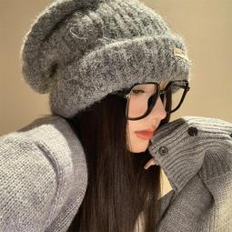 顯臉小兔毛毛線帽女秋冬灰色大頭圍針織帽子寬松毛線帽毛絨冷帽潮#促銷 #現貨 #可開發票 歷史價格詳細信息