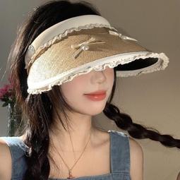 草帽蕾絲草編太陽帽女夏季大帽檐透氣顯臉小海邊可折疊遮陽防曬草帽子 新品 歷史價格詳細信息