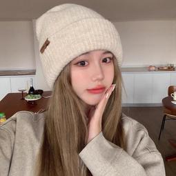 台灣現貨大頭圍毛線帽子女秋冬保暖毛絨針織護耳帽學生混色可愛綁帶包頭帽 歷史價格詳細信息