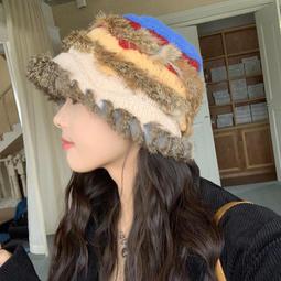 毛毛帽子 保暖帽子   秋冬保暖手工鉤針兔毛皮草針織毛線帽子女韓版可愛鏤空花朵bao頭帽 歷史價格詳細信息