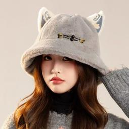 可愛小熊耳朵毛絨帽子女秋冬季加厚保暖百搭盆帽顯臉小護耳漁夫帽 歷史價格詳細信息