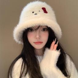 白色毛絨漁夫帽大頭圍盆帽韓系星星甜美秋冬款水桶帽毛茸茸帽子女 歷史價格詳細信息
