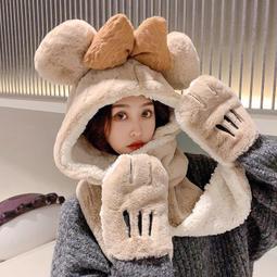 小熊帽子圍巾手套一體秋冬季可愛草莓保暖女三件套圍脖厚冬天騎車#促銷 #現貨 #可開發票 歷史價格詳細信息