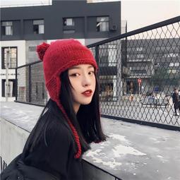 新款秋冬可愛毛絨帽子女韓版百搭保暖護耳大頭為針織毛線帽顯臉小 歷史價格詳細信息