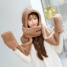 毛絨帽子圍巾手套三合一連身三件套可愛女款擋風冬天騎行成人女生 歷史價格詳細信息