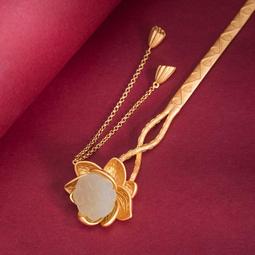 蓮花步搖和田玉純銀髮簪古風輕奢小眾設計簪子宮廷髮釵高級感發飾 歷史價格詳細信息