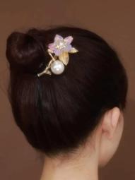 粉紅櫻花珍珠925銀發簪女漢服盤發頭飾葉子流蘇步搖超仙民族風-新店特惠 歷史價格詳細信息