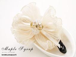 ☆韓國進口-千金名媛風 刺繡蕾絲片邊蝴蝶結珍珠香蕉夾(23-89-1)緞金*(現貨) 歷史價格詳細信息