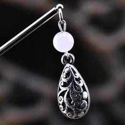 D0130-5_復古珍珠彩鑽苗銀鏤空水滴古典髮簪 步搖髮釵 歷史價格詳細信息