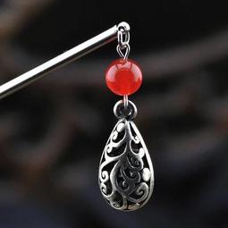 D0130-5_復古珍珠彩鑽苗銀鏤空水滴古典髮簪 步搖髮釵 歷史價格詳細信息