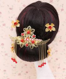 復古金底紅鑽 立體展翅孔雀 鳳凰 鳳冠紅珠流蘇髮插 古裝紅旗袍頭飾額飾頭花 cosplay頭飾 歌仔戲頭飾 歷史價格詳細信息