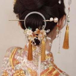 新中式新娘頭飾森系花朵髮簪流蘇仙美結婚禮婚紗國風旗袍晨袍髮飾 歷史價格詳細信息
