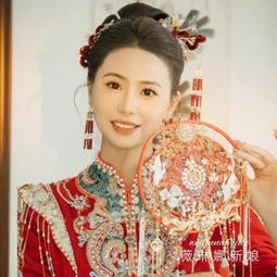新中式秀禾服紅色花朵流蘇髮簪耳夾套裝新娘頭飾晨袍旗袍婚禮配飾 歷史價格詳細信息