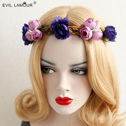 森林系仿真藍紫色滿天星永生花繽紛紫色調花葉細藤綁帶花環 新娘婚拍 自助婚紗兒童寫真拍照 現貨 紫色預購非現貨 歷史價格詳細信息