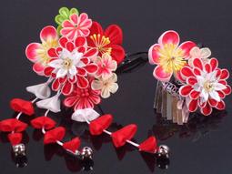 髪飾り  2点セット つまみ細工「水色ぼかし&times;白色ぼかし 剣つまみのお花 房飾り 歷史價格詳細信息