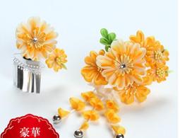 髪飾り つまみ細工 七五三 3点セット 飾り大 飾り小 鈴付き藤下がり 歷史價格詳細信息