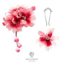 3点セット こども用 手作り ちりめん髪飾りと簪(かんざし)セット「水色摘み藤に白の蝶、銀ビラ付き 歷史價格詳細信息