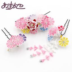 3点セット こども用 手作り ちりめん髪飾りと簪(かんざし)セット「水色摘み藤に白の蝶、銀ビラ付き 歷史價格詳細信息