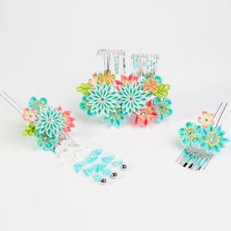 【 髪飾り 3点セット】つまみ細工 753 パッチンどめ ちりめん 東京都伝統工芸マーク【成人式 歷史價格詳細信息