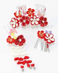 髪飾り 勝山セット つまみ細工かんざし・ちんころ 4点セット 日本髪 赤 明石 歷史價格詳細信息