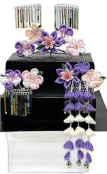 豪華つまみ細工 ちりめん 髪飾り  3点飾り 勝山セット「紅白オレンジ系、梅」TKK985 歷史價格詳細信息