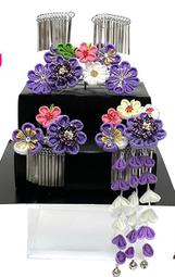 豪華つまみ細工 ちりめん 髪飾り  3点飾り 勝山セット「紅白オレンジ系、梅」TKK985 歷史價格詳細信息