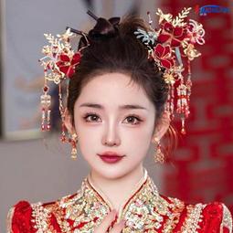 秀禾頭飾簡單大氣2023新款新中式新娘紅色敬酒服旗袍流蘇髮簪髮飾 歷史價格詳細信息