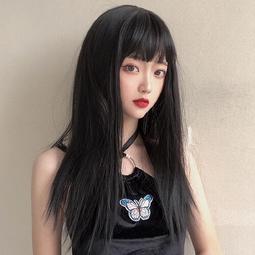 黑色長直髮齊瀏海古風公主切假髮女長髮全頭套式仿真髮cos姬髮式 歷史價格詳細信息