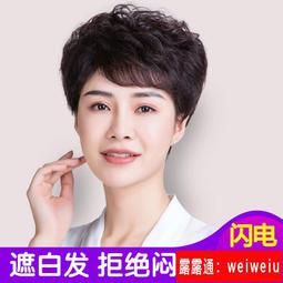 假髮女短髮真人髮絲發套全真頭套自然逼真斜劉海時尚短直發夏季款 歷史價格詳細信息