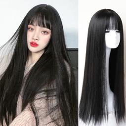 假髮女長髮自然全頭套黑長直長直髮自然空氣瀏海頭套式中長髮 歷史價格詳細信息