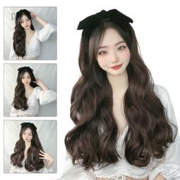 假髮女長發懶人發箍假髮黑長直發半頭套式空氣劉海自然全頭套 歷史價格詳細信息