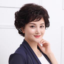 中老年假髮女短髮圓臉短捲髮斜劉海真人髮絲媽媽假髮套真發短捲髮 歷史價格詳細信息