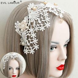 新娘頭飾西式白色絹紗發夾簡約不對稱超仙唯美婚紗禮菔結婚發飾品 歷史價格詳細信息
