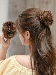 【優選】真發假發圈女夏丸子頭神器盤發蓬松卷發圈懶人花苞頭自然發飾頭花 歷史價格詳細信息