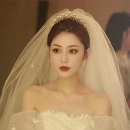 新娘婚禮頭紗超仙森系旅拍短款蝴蝶結婚紗領證登記芸婦照頭飾伊雪 歷史價格詳細信息