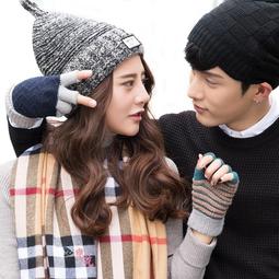 毛線針織手套半指翻蓋男女冬季韓版羊毛加絨加厚真皮騎行保暖DZ07 歷史價格詳細信息