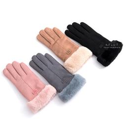 麂皮絨五指手套女士冬季保暖加絨騎車防風防寒騎行電動車冬天可愛 歷史價格詳細信息