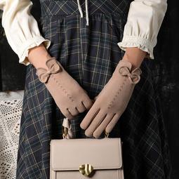 女士米德絨蝴蝶結觸控保暖手套 雙層結構 防寒手套 防風手套 加絨手套 觸屏手套 開車手套【BG0211】《約翰家庭百貨 歷史價格詳細信息