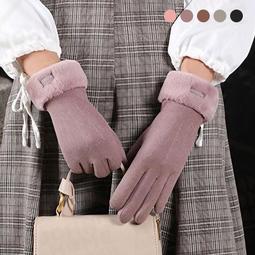 女士米德絨蝴蝶結觸控保暖手套 雙層結構 防寒手套 防風手套 加絨手套 觸屏手套 開車手套【BG0211】《約翰家庭百貨 歷史價格詳細信息