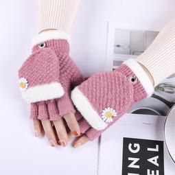 絨毛手套翻蓋手套 針織露指手套 韓國創意冬季保暖手套 加厚毛絨半指手套 騎車手套翻指兩用手套 平板電腦手機多功能防寒手套 歷史價格詳細信息