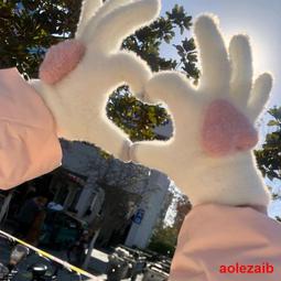 韓版毛絨手套冬季女生可愛加絨加厚保暖防寒五指騎行開車女士手套 歷史價格詳細信息