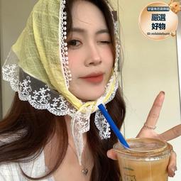 髮帶田園風頭巾三角巾女2024新款夏季小方巾夏天薄款法式海邊絲巾發帶 歷史價格詳細信息