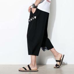 男士棉麻七分褲 M-5XL 民族風條紋素色寬鬆大尺碼哈倫褲 寬褲 純棉舒適透氣闊腿褲 亞麻褲 燈籠褲蘿蔔褲 胖子 歷史價格詳細信息