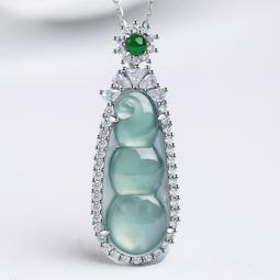 S925銀鑲嵌菠菜綠天然和田碧玉四季豆吊墜/玉吊墜 歷史價格詳細信息