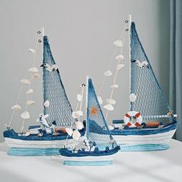 畢業禮物地中海帆船模型擺件做舊工藝船藍白貝殼船創意生日禮品 歷史價格詳細信息