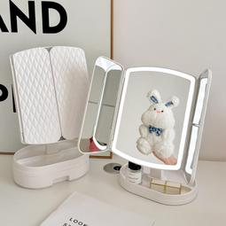 貝殼化妝鏡家用臺式LED美妝鏡簡約高顏值折疊帶燈節日送禮 歷史價格詳細信息