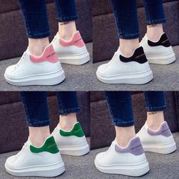 韓版百搭小白鞋女厚底內增高10cm女鞋鐳射皮面低幫鞋無後跟半拖潮 歷史價格詳細信息